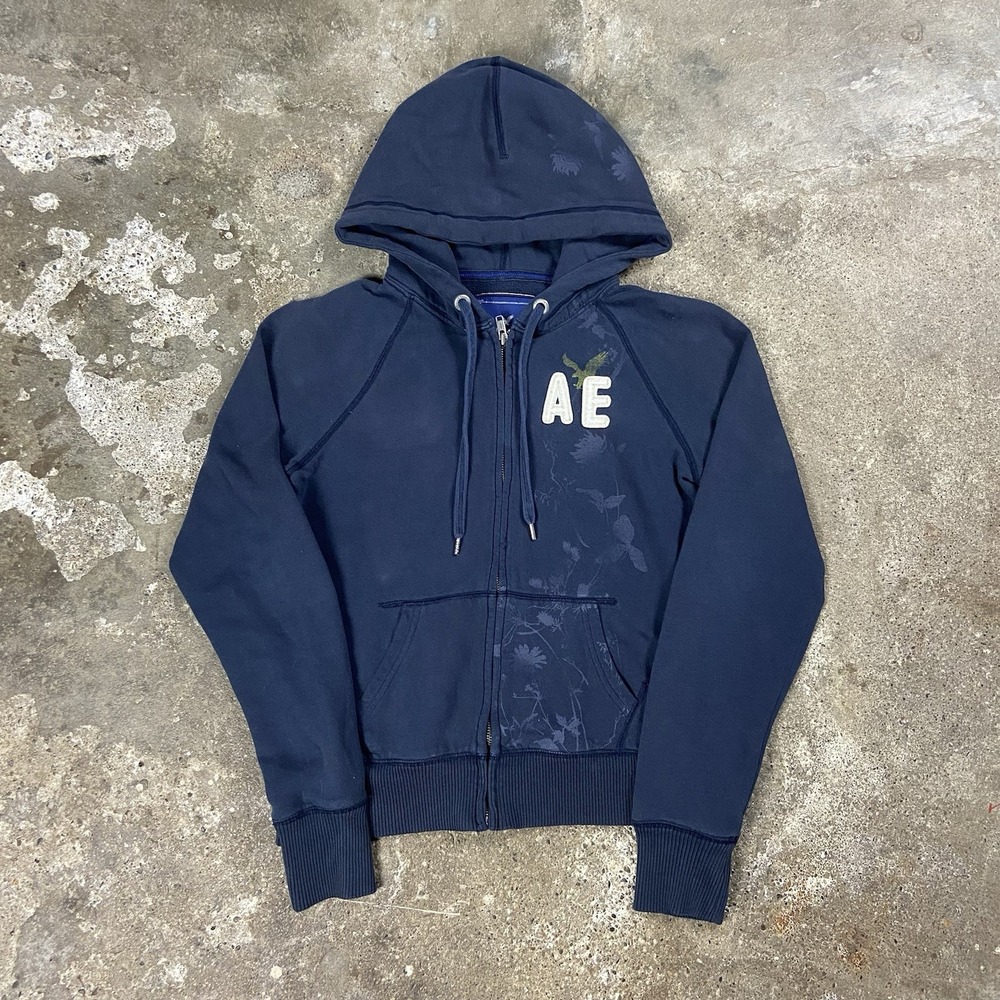 Vintage Y2K American Eagle Sweatshirt Women's Size Large Navy Blue Full Zip Hood